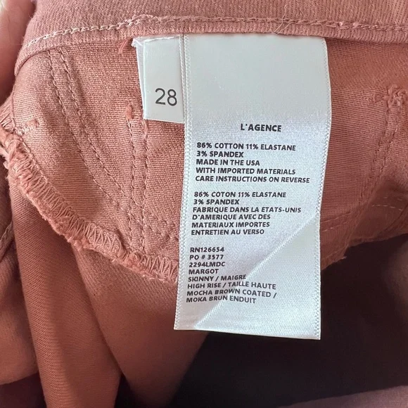 L'AGENCE Margo High Wasted Mocha Brown Coated‎ Jeans, 28 NWOT - Picture 10 of 16